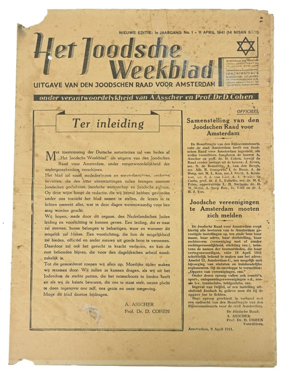 Dutch Jewish Newspaper 11 April 1941 Issue Nr. 1