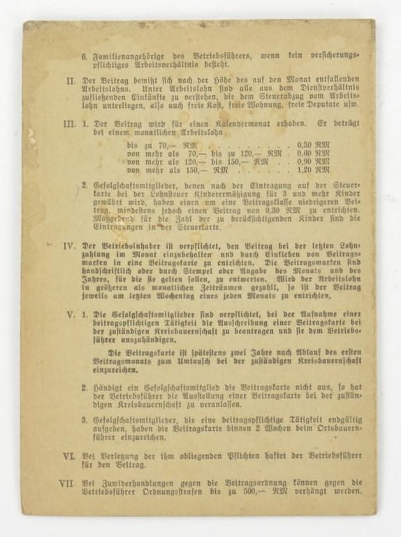 German Third Reich 'Reichsnährstand' Memberpass
