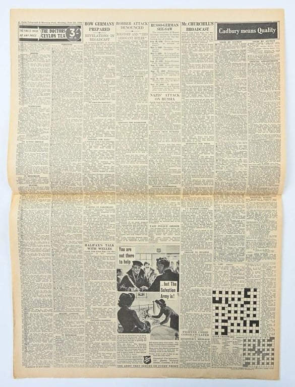 British WW2 Newspaper 'The Daily Telegraph'