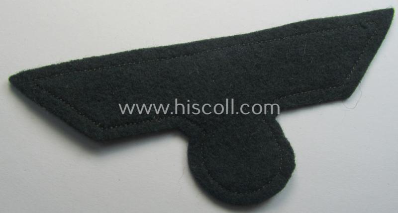 WH (Heeres) breast-eagle as executed in 'BeVo'-type-, so-called: 'flat-wire'-weave-pattern and pre-mounted on darker-green-coloured wool as was specifically intended for usage by soldiers (ie. NCOs) on their dress-tunics (ie. 'Waffenröcke')