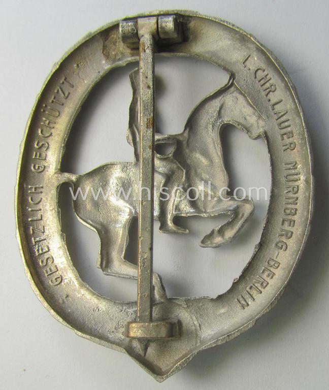 'Deutsches Reiterabzeichen der 2. Klasse (ie. 'in Silber') being a clearly maker- (ie. 'L.Chr. Lauer'-) marked example that comes in an overall nice- (albeit moderately used- ie. worn-), condition