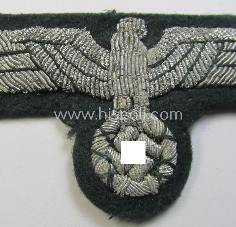 Attractive - and moderately used! - WH (Heeres) officers'-type, hand-embroidered breast-eagle (ie. 'Brustadler für Offiziere') as was executed in bright-silverish-coloured braid as was intended for usage on the various officers'-pattern tunics