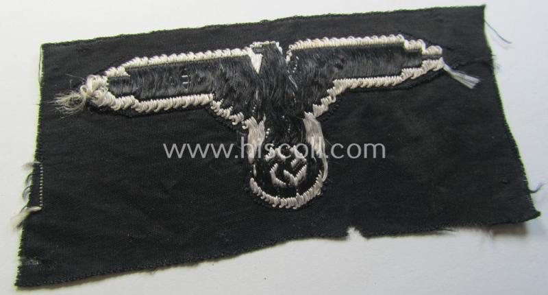 Attractive, mid- (ie. later-war-) pattern, 'SS' (ie. 'Waffen-SS') so-called: 'BeVo-weave-style', enlisted-mens'- ie. NCO-pattern arm-eagle (ie. 'Ärmeladler für Mannschaften u. Unterführer der Waffen-SS')