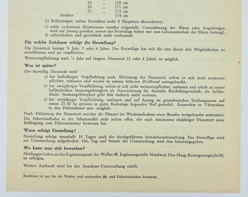 Dutch Waffen-SS Recruitment Form ''Westland'