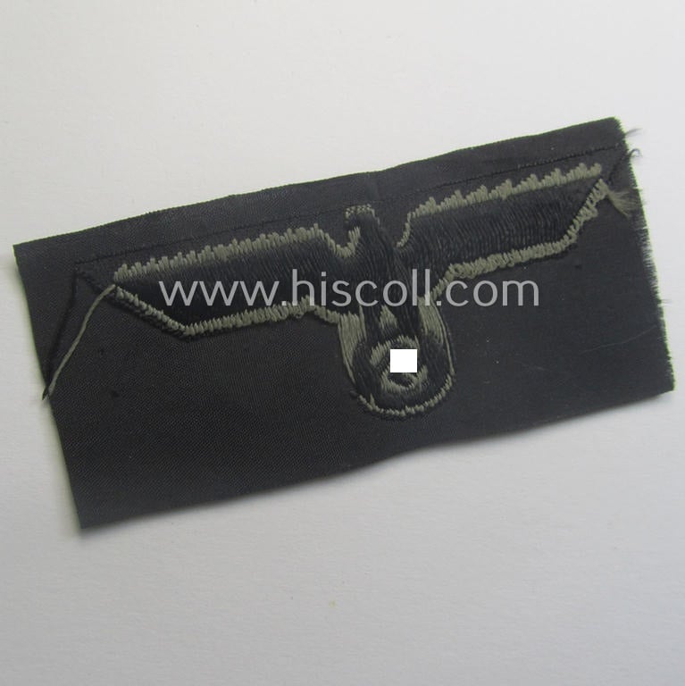 WH (Heeres) later- (ie. mid-war-) period- and/or bluish-grey-coloured 'Panzer'-type side-cap-eagle a executed in the neat 'BeVo'-weave pattern onto a typical black-coloured background