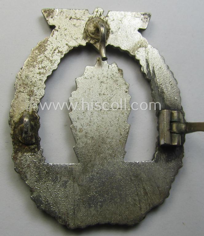 WH (KM) 'Kriegsabzeichen für Minensuch-, U-Boot-Jagd und Sicherungs-Verbände' (being a non-marked example as produced by the 'Wilh. Deumer'-company) as was executed in multi-coloured 'Buntmetall' and that comes with its miniature as found