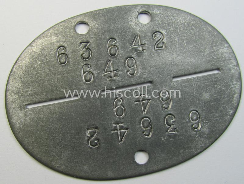 Zinc-based, WH (LW) ie. 'Flieger'-related ID-disc, bearing the clearly stamped- and/or: 'coded'-unit- ie. 'MOB'-designation that reads: '63642' (and as such belonging to a soldier who served within the: '10./Kampf-Geschwader 27' - “Boelcke”...