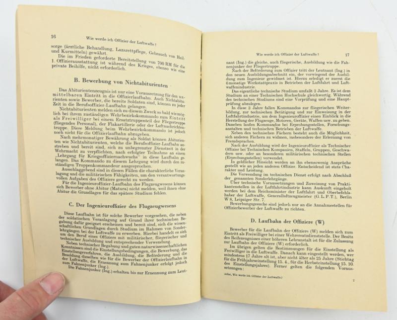German LW Booklet ' Wie Wrrde ich Offizier der Luftwaffe?'