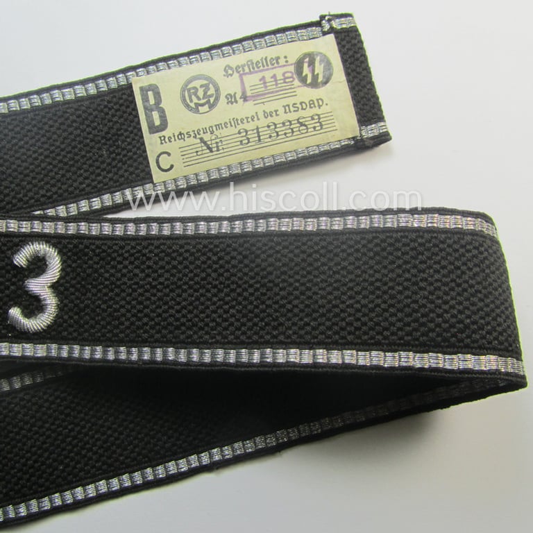 Superb, 'Allgemeine-SS', so-called: 'RzM-styled' (and neatly hand-embroidered!) cuff-title (ie. 'Ärmelstreifen') as was intended for usage by the soldiers (ie. NCOs and/or officers) attached to the: '3. SS-Standarte' "Thüringen"