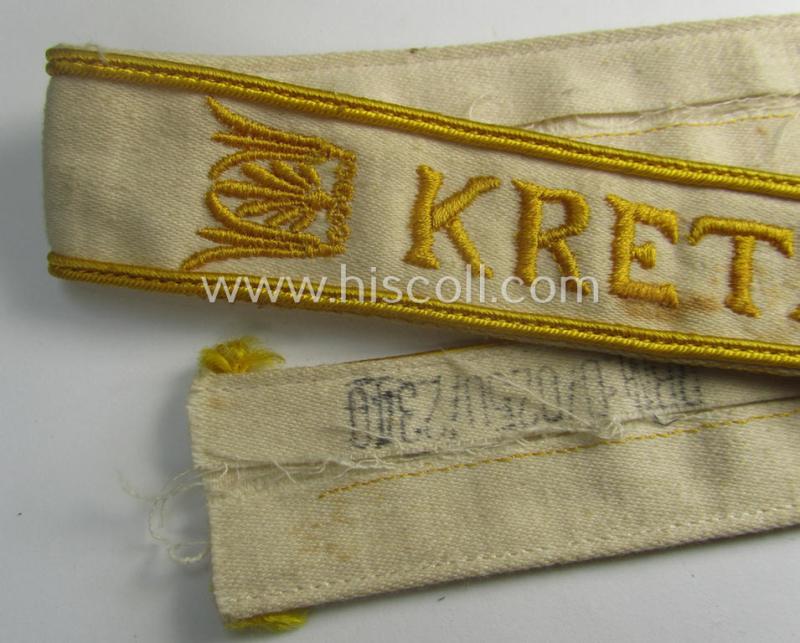 WH cuff-title (ie. 'Ärmelstreifen') entitled: 'Kreta' (being an example that bears a printed 'RbN.'-numeral) and that comes in a surely issued albeit simply never worn nor once tunic-attached, condition