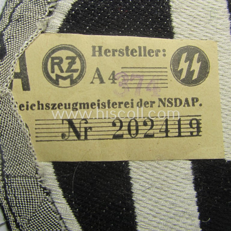 Waffen-SS sport-shirt emblem as executed in the neat 'BeVo'-weave pattern that still retains its period-attached 'RzM'-etiket and that comes in an overall very nice- (ie. 'virtually mint'-), condition