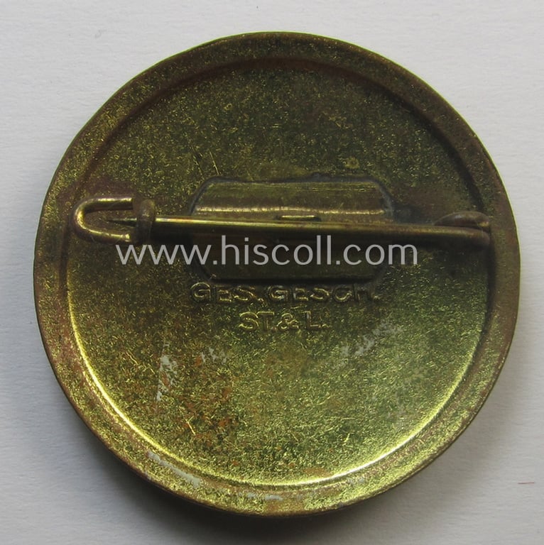 DRK (ie. 'Deutsches Rotes Kreuz' or: German Red Cross) lapel-pin ie. nurses'-badge for a: 'Schwesternhelferin' (being a maker- ie. 'St.& L.'-marked example)