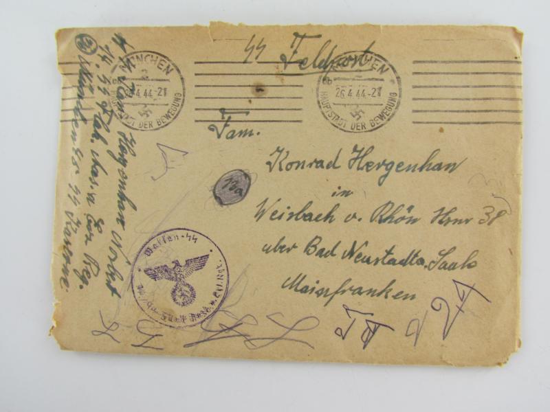 SS Field Post from Soldier to Family...dated 1944