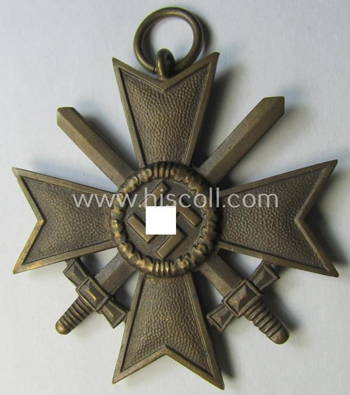 Medal-set: 'KvK II. Klasse mit Schwertern' being a (typical) non-maker-marked- (and/or 'Buntmetall'-based) specimen that came mounted onto its original, minimally confectioned' ribbon (ie. 'Bandabschnitt')