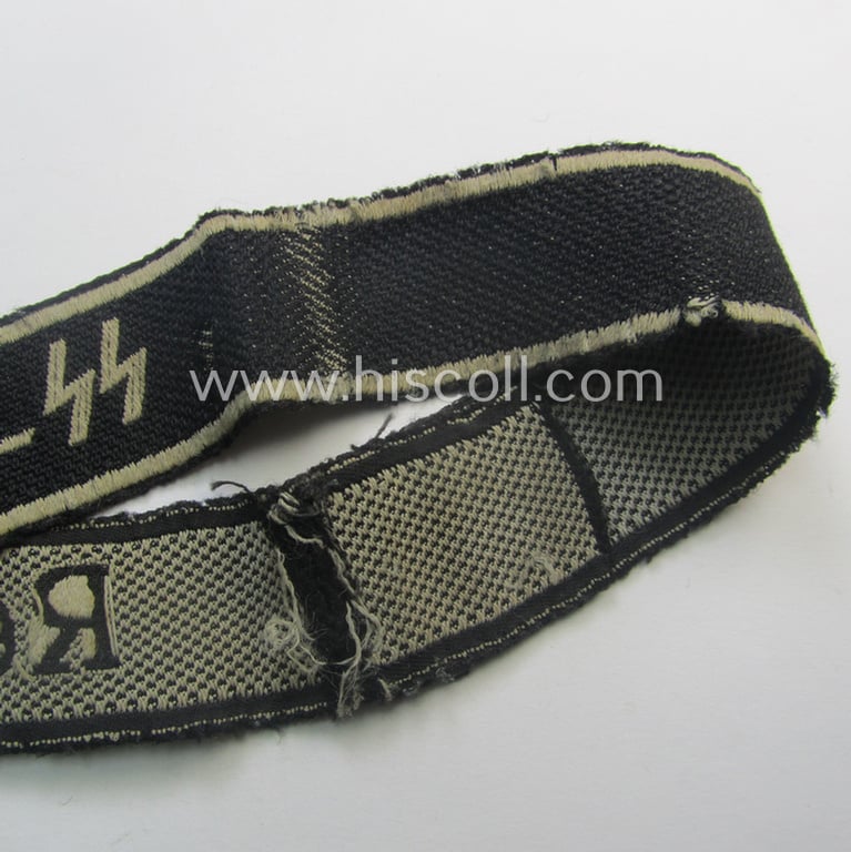 Truly worn - and carefully tunic-removed! - Waffen-SS 1943/44-pattern cuff-title (ie. 'Ärmelstreifen') as was intended for a member serving within the: 16. SS-Panzer-Grenadier-Division 'Reichsführer SS'