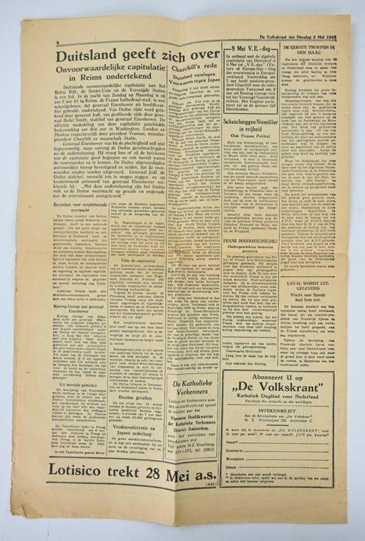 Dutch Newspaper 'De Volkskrant' May 8th, 1945