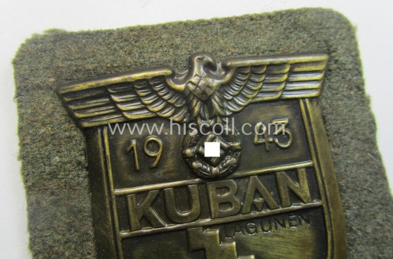 WH (Heeres ie. Waffen-SS) 'Kuban'-campaign-shield that comes mounted onto its original field-grey-coloured- and/or woolen-based 'backing'