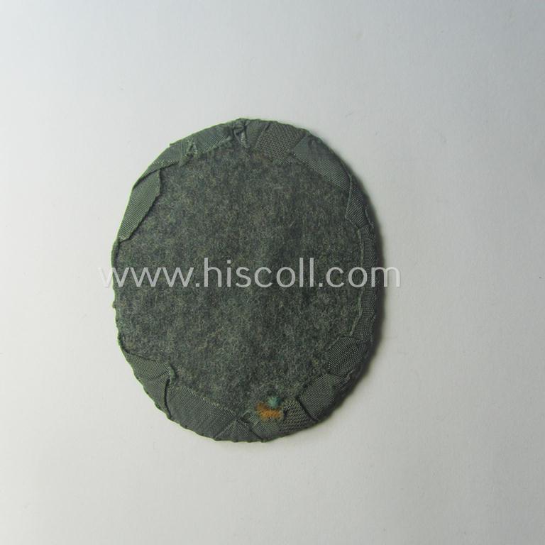 Truly used- and/or worn, WH (Heeres) EM- (ie. NCO-) type, so-called: 'Jäger'-armpatch being a (typical) 'BeVo'-woven example as was executed on field-grey-coloured linnen as was intended for usage by the: 'Jäger-Trpn.'