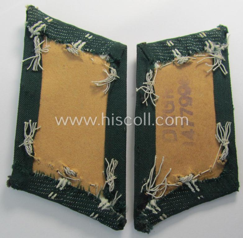 WH (Heeres) pair of (later-war-pattern) officers'-type collar-tabs (ie. 'Kragenspiegel für Offiziere') as was entirely executed in the neat 'BeVo'-weave pattern as was intended for an officer who served within the: 'Infanterie-Truppen'