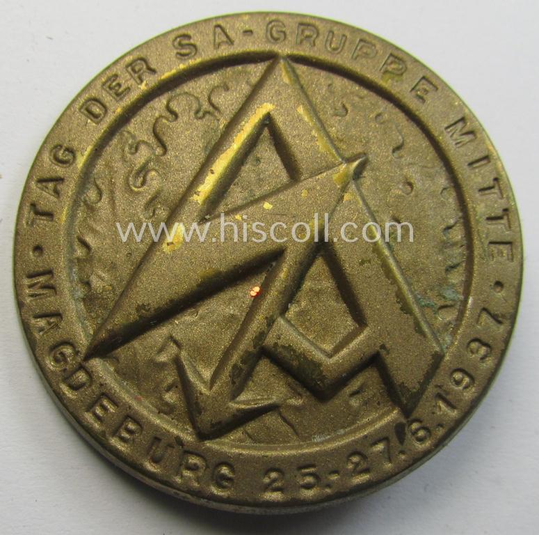 Commemorative, SA- (ie. 'Sturmabteilungen'-) related 'tinnie': 'Tag der SA-Gruppe Mitte - Magdeburg - 7./8.6.1937'
