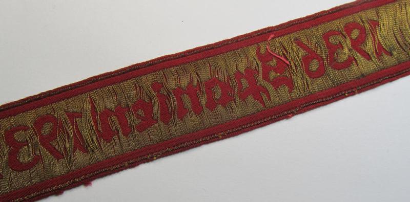 Stunning - and extremely rarely encountered! - WH (Heeres) ie. 'Legion Condor'-related cuff-title (ie. 'Traditions-Ärmelstreifen') as executed in so-called: 'flat-wire'-style- (ie. 'BeVo'-weave-) pattern and that is entitled: '1936 Spanien 1...