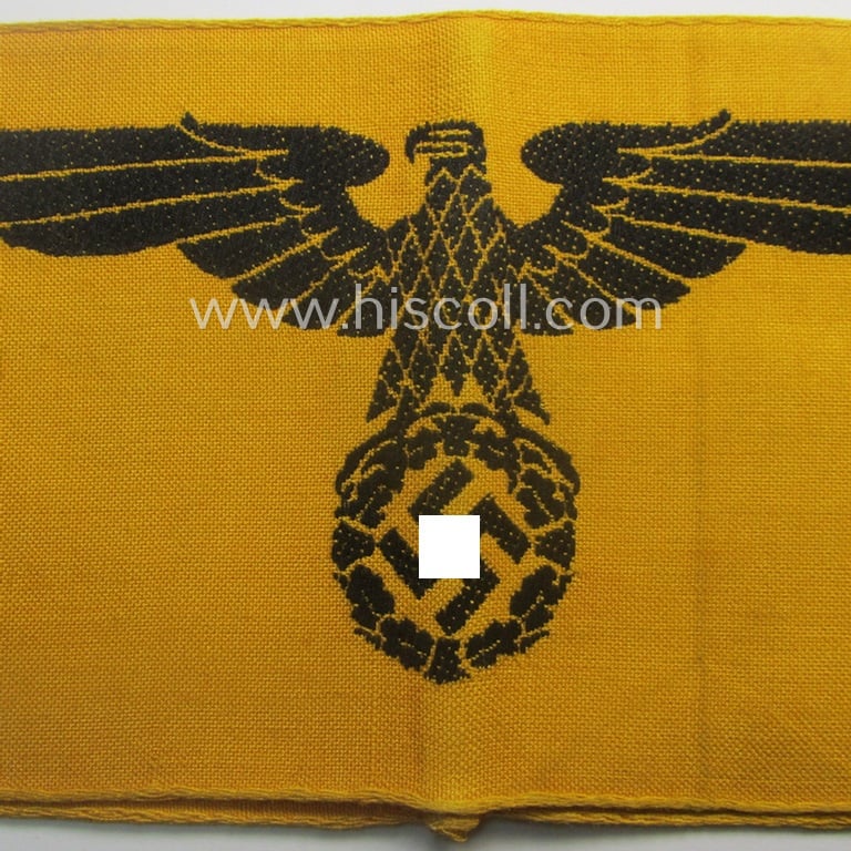 Linnen-based- and/or 'machine-woven', golden-yellow-coloured armband (ie. 'Armbinde') showing a woven eagle-device as specifically intended for (civilian) staff-members (ie. 'Zivilangestellten') of the armed forces ie. 'Deutsche Wehrmacht'