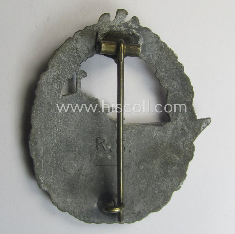 WH (Kriegsmarine) so-called: WH (Kriegsmarine) 'Zerstörerkriegsabzeichen' being a maker- (ie. 'RS'-) marked example as was produced by the: 'Rudolf Souval'-company