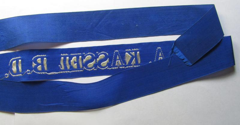 Superb - and with certainty very rarely encountered! - Marine-HJ (ie. 'Marine-Hitlerjugend') cap-tally (ie. 'Mützenband') entitled: 'M.J.A. Kassel B.D.M.V.' (being a full-length example that comes in an overall nice condition)