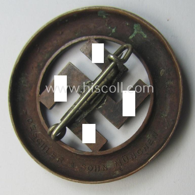 N.S.D.A.P.-related 'Tagungs- o. Veranstaltungsabzeichen' (also referred to as: 'Gau München'-honorary-badge) being a maker- (ie. 'Deschler'-) marked example showing the text: 'Und Ihr habt doch gesiegt - 1933!'