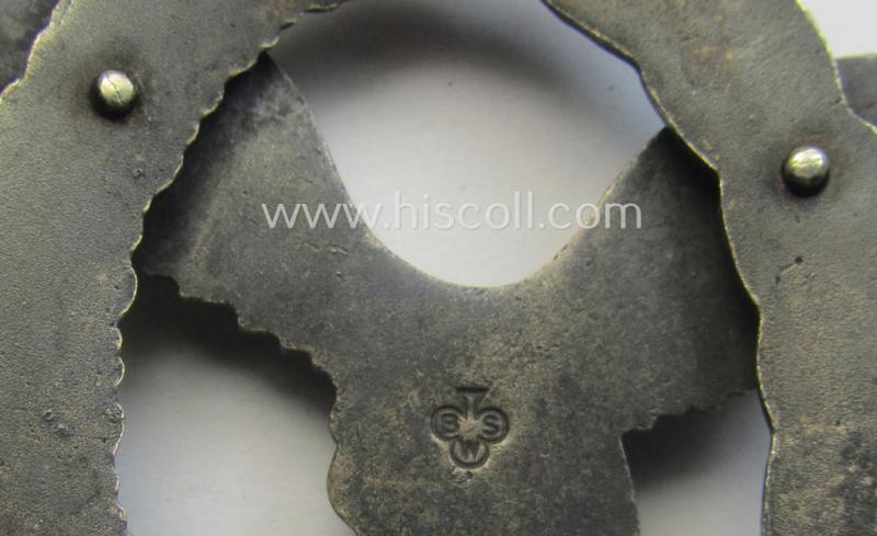 WH (Luftwaffe) 'Flugzeugführer-Abzeichen' (or: pilots'-badge) being a maker- (ie. 'BSW'-) marked- and typical 'Buntmetall'-based example as was produced by the maker (ie. 'Hersteller') named: 'Brüder Schneider' (ie. 'BSW')