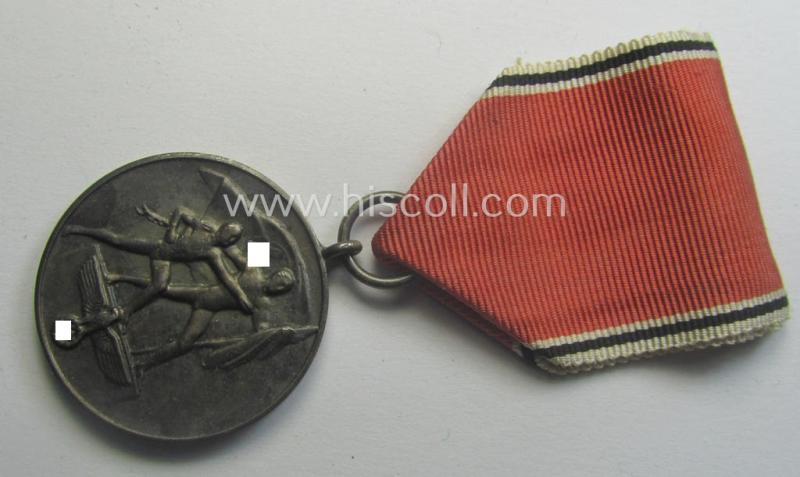 WH Austrian-occupation- (ie. 'Anschluss'-) medal: '13. März 1938' being a very attractive (albeit somewhat tarnished) example that comes stored in its bright-red-coloured- and/or typical non-maker-marked etui as issued