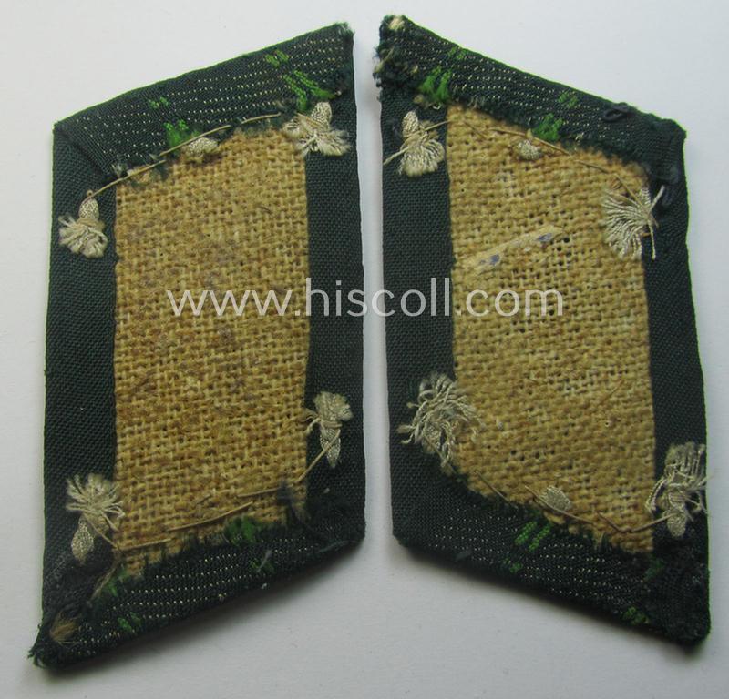 Moderately used pair of WH (Heeres) (later-war-pattern) officers'-type collar-tabs (ie. 'Kragenspiegel für Offiziere') as executed in 'BeVo'-weave pattern as was intended for an officer serving within the: 'Panzer-Grenadier-Trpn.'