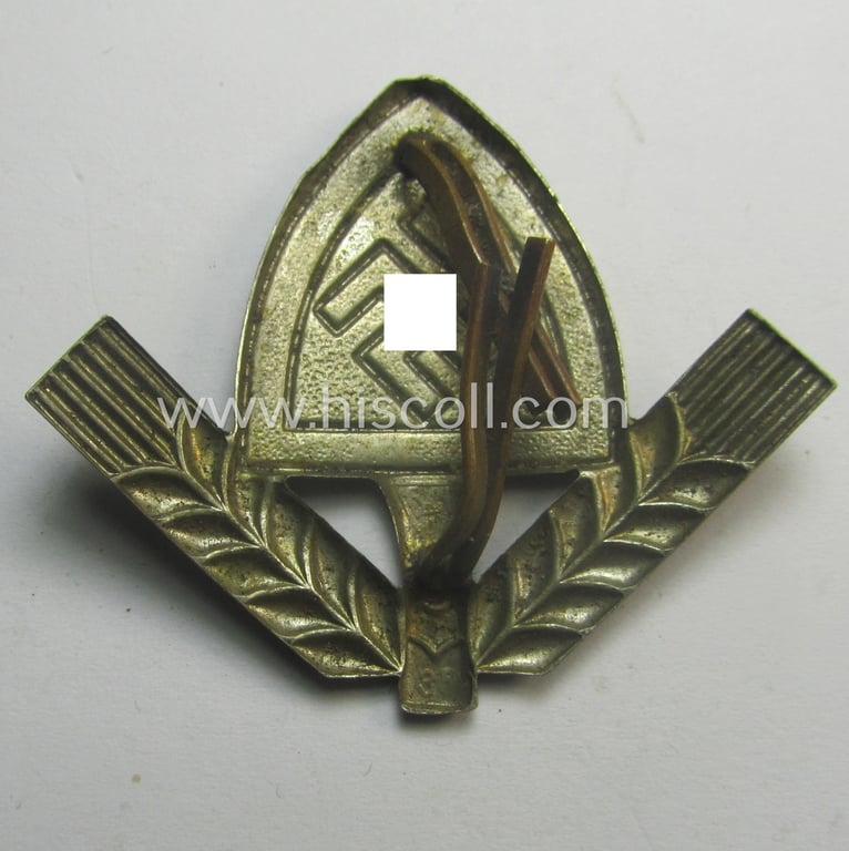 Truly worn 'Buntmetall'-based EM- (ie. NCO-) pattern, RAD (ie. 'Reichsarbeitsdienst') cap-badge being a maker- (ie. 'RAD-36'-) marked- and/or very detailed example that was specifically intended for usage on the RAD-caps (aka: 'Kaffeebohnen')
