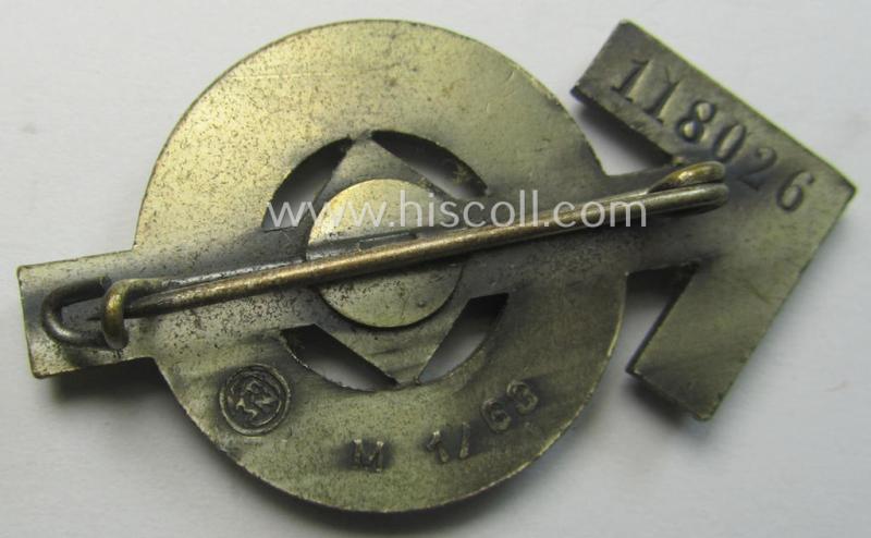 HJ- (ie. 'Hitlerjugend'-) sports-badge (or: 'HJ-Leistungsrune in Silber') being a maker- (ie. 'RzM - M1/63'-) marked specimen that shows the bearers'-numeral ('118026')