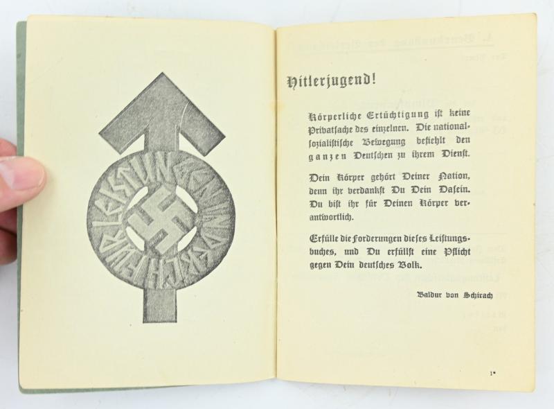 German Hitler Youth Leistungsbuch with insignia