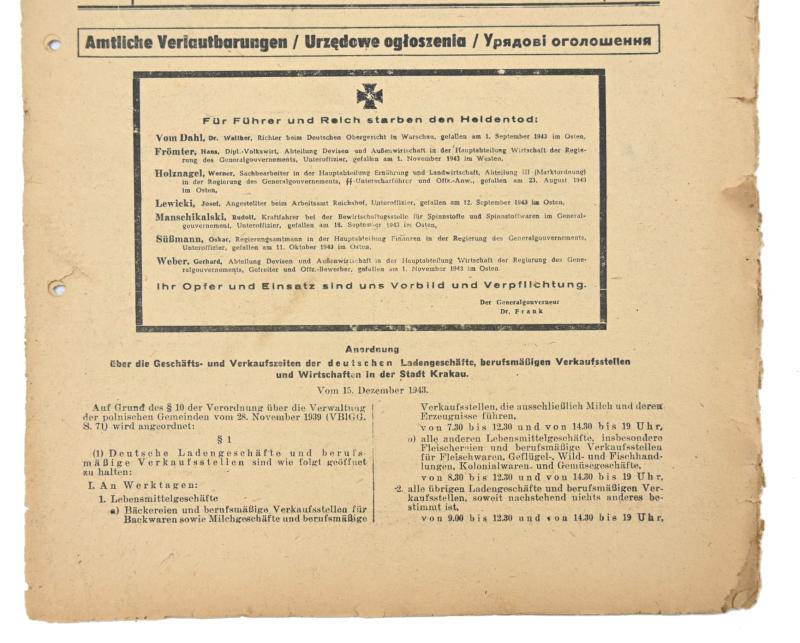 German Generalgoverment Newspaper 'Amtlicher Anzeiger'