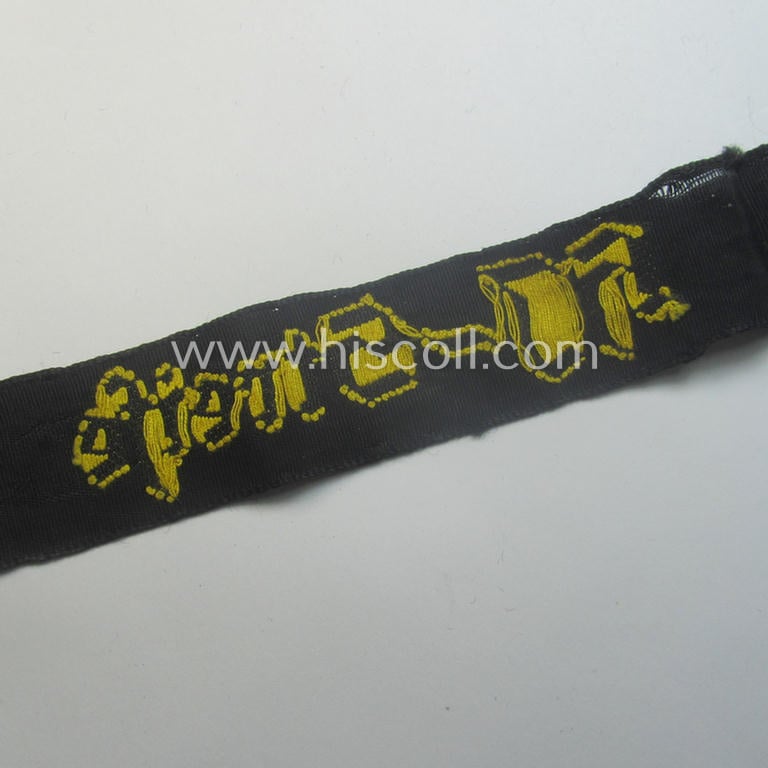 Superb - and with certainty rarely encountered! - example of the HJ- ('Hitlerjugend'-) cuff-title (ie. 'Ärmelstreifen') entitled: 'HJ-Streife' being an example as executed in the typical 'BeVo'-woven pattern