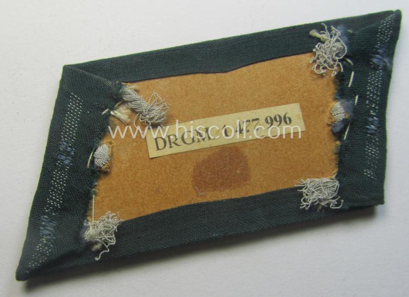 Pair of WH (Heeres) (later-war-pattern) officers'-type collar-tabs (ie. 'Kragenspiegel für Offz.') as executed in 'BeVo'-weave pattern as was intended for an officer serving within the: 'Nachschub-Trpn.'