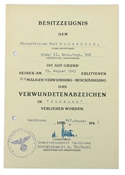 German Wound Badge in Black Certificate