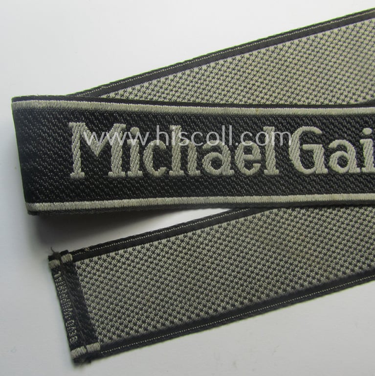 Superb, Waffen-SS cuff-title (ie. 'Ärmelstreifen') as executed in neat 'BeVo'-weave pattern as intended for a member serving within the: 'SS-Geb.Jäger-Regiment 12' - "Michael Gaißmair"