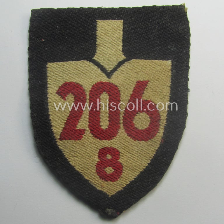 Truly used, EM- (ie. NCO-) pattern, so-called: RAD (ie. 'Reichsarbeitsdienst') sleeve-badge (or: 'Dienststellenabzeichen') bearing the specialist- ie. unit designation: '206/8' and that came with 3 photographs of its bearer