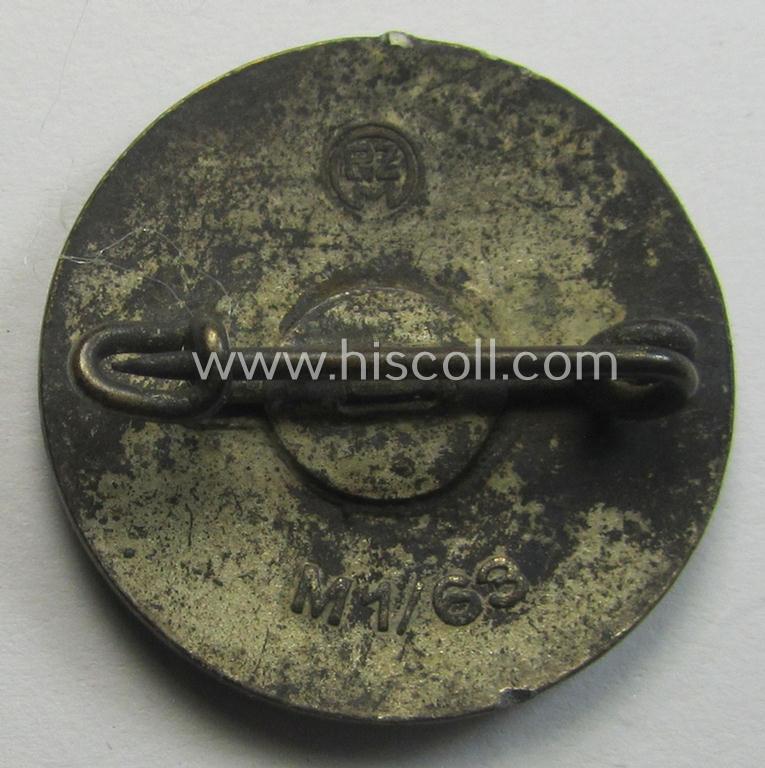 Neat, non-enamelled (ie. painted/sprayed) red-coloured- and/or 'variant'-pattern 'N.S.D.A.P.' membership-pin- ie. party-badge (or: 'Parteiabzeichen') which is nicely maker-marked on the back with the makers'-designation: 'RzM' and/or: 'M1/6...