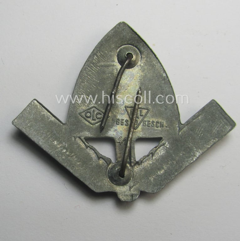 Zinc-based EM- (ie. NCO-) pattern, RAD (ie. 'Reichsarbeitsdienst') cap-badge being a maker- (ie. 'OLC'-) marked- and/or very detailed example that was specifically intended for usage on the RAD-caps (aka: 'Kaffeebohnen')
