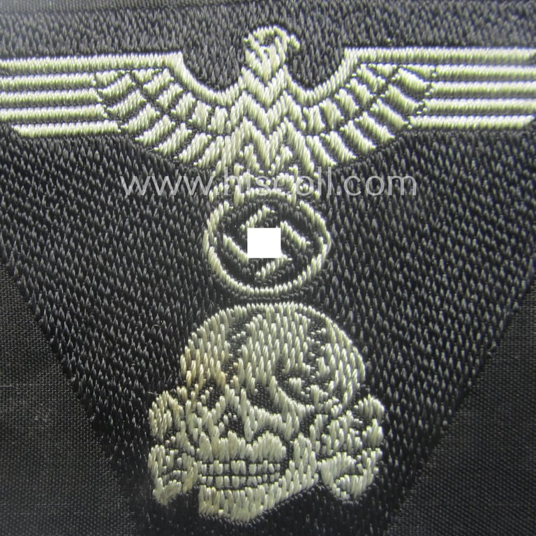 Waffen-SS black-coloured M43-pattern 'Panzer'-cap-trapezoid as executed in 'BeVo'-weave-pattern as was specifically intended for usage on the M43-model field-caps (ie. 'Einheitsfeldmützen')