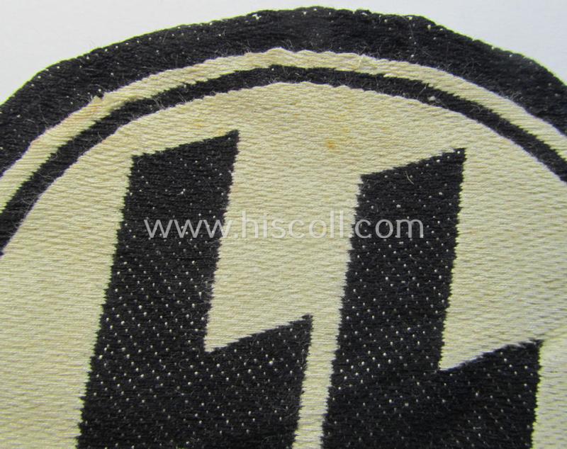 Superb, Waffen-SS sport-shirt emblem as executed in the neat 'BeVo'-weave pattern that has lost its 'RzM'-etiket and that comes in an overall very nice- (ie. minimally used- and/or carefully tunic-removed-), condition