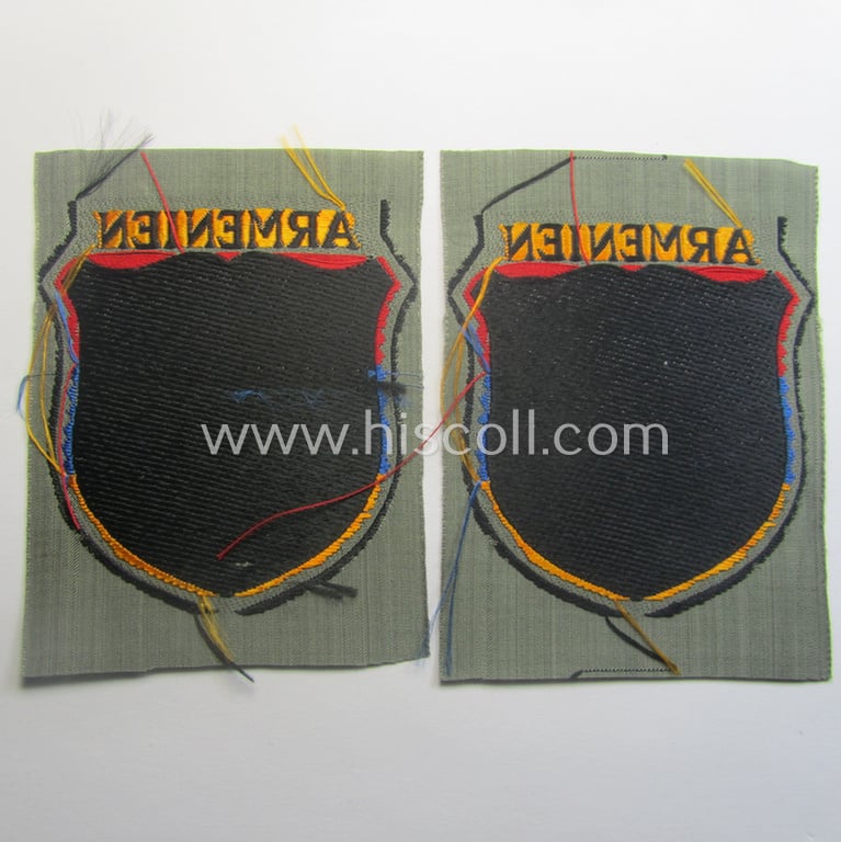 'BeVo'-type armshield entitled: 'Armenien' (being a 'virtually mint- ie. unissued' example as intended for a volunteer who served within the 'Deutsche Wehrmacht' ie. within the 'Armenisches Legion')