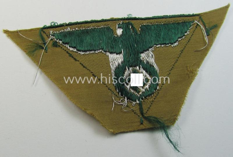 Neat, SA-related cap-eagle as was intended for the: 'Lagermütze' (ie. side-cap) being an example as woven in darker-green on a brownish-coloured background and as such intended for members within the: 'SA-Gruppe Kurpfalz o. Nordsee'