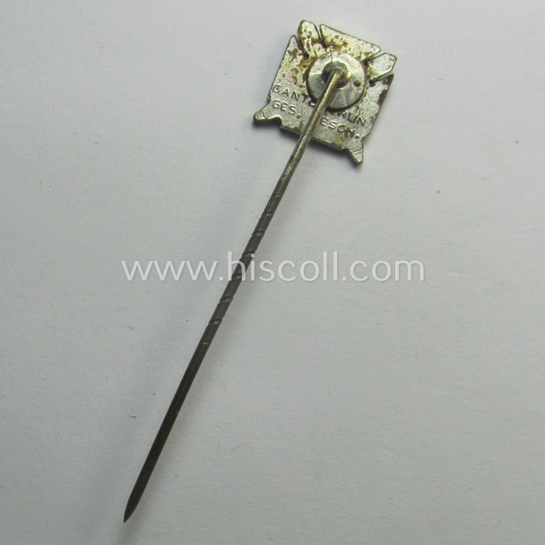 Interesting, 14 mm.-sized miniature of a: 'Mitgliedsabzeichen des Reichstreubund ehemaliger Berufssoldaten (o. RTB)' being a maker- (ie. 'Gante - Berlin'-) marked example