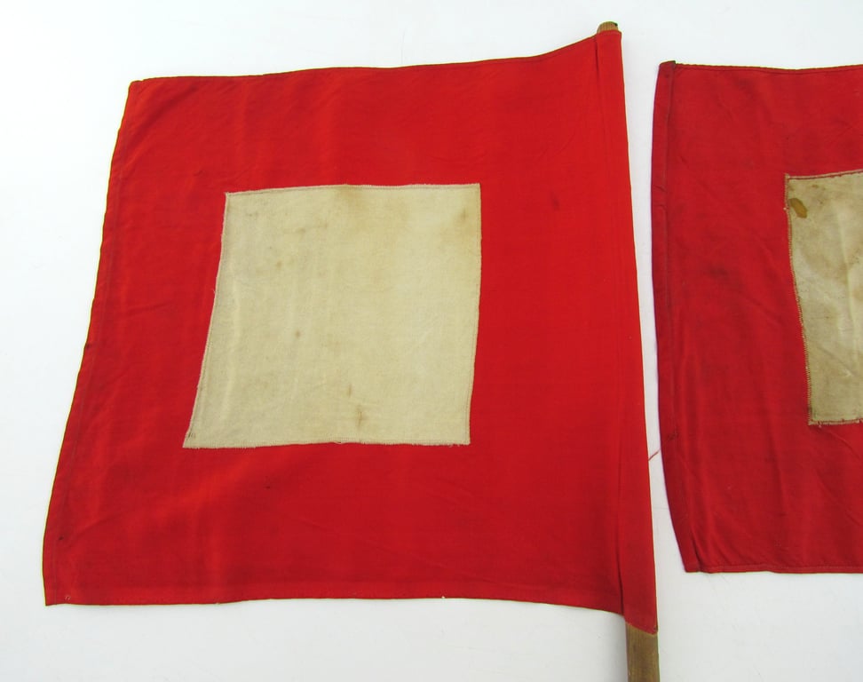 Rare Pair of Hitler Youth Marine (Marine-HJ) Signal / Training Flags – Unit Marked