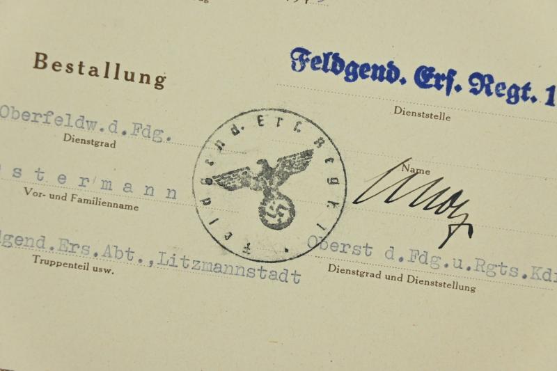 German WH Feldgendarmerie Rank Promotion Certificate